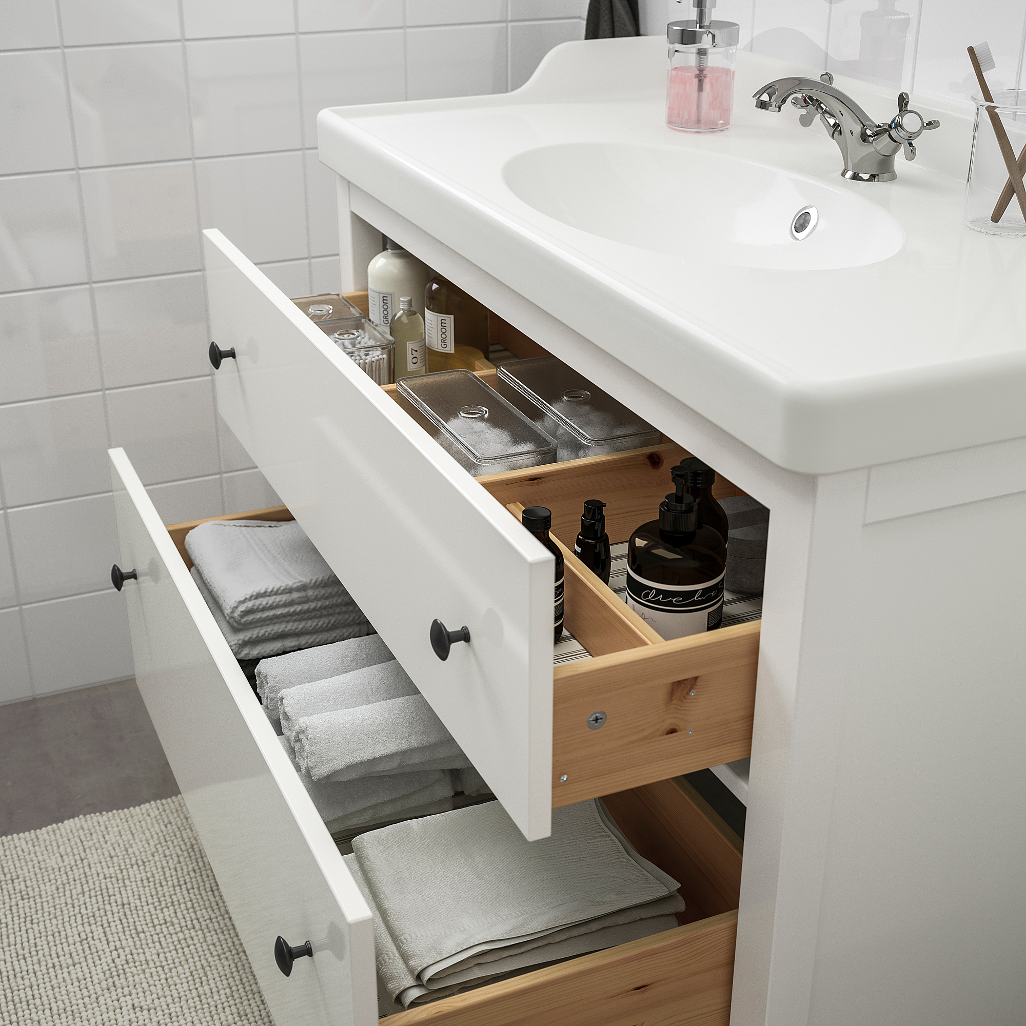 HEMNES / RÄTTVIKEN Muebles de baño j5, blanco, Runskär grifo, 102 cm - IKEA