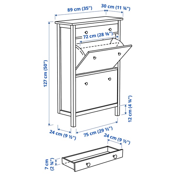 Ilustración con medidas del producto: HEMNES.