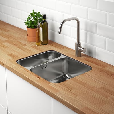 HILLESJÖN Fregadero 1½ senos, ac inox para encimeras de madera a medida