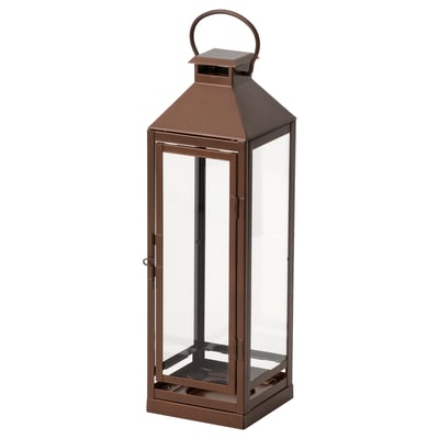 HÖSTAGILLE Farol para vela gruesa, rojo cobre, 43 cm