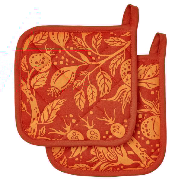 Agarraderas rojas HÖSTAGILLE, con diseños de hojas de otoño, forma cuadrada, aisladas, 100% algodón con relleno de poliéster.