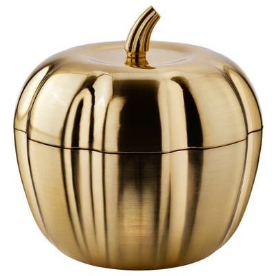 HÖSTAGILLE Vela perfumada bote metal, 2 mechas, en forma de calabaza/calabaza dorado, 20 hr