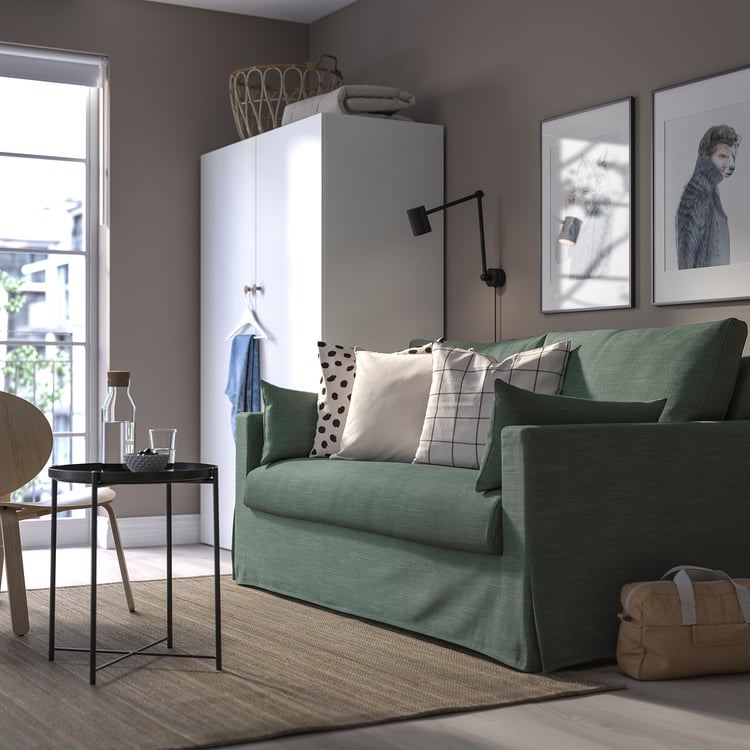 HYLTARP sofá cama de 2 plazas, Hemmesta verde grisáceo IKEA