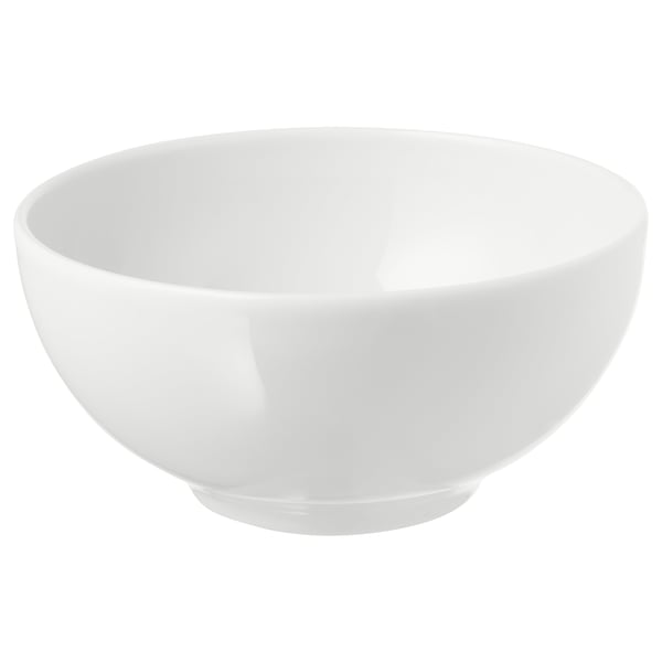 Cuenco de porcelana blanca IKEA 365+, diseño sencillo, borde liso, apilable.