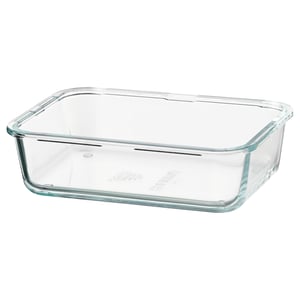 Recipiente de vidrio transparente IKEA 365+ para alimentos, forma cuadrada, transparente sin tapa.