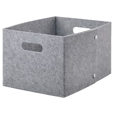 Caja de fieltro JÄGMÄSTARE gris con asas, ropa de almacén o electrónica.