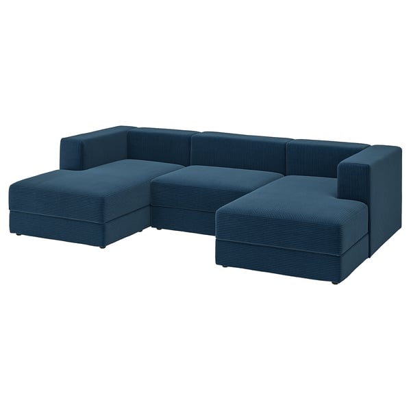 JÄTTEBO Sofá de 3,5 plazas con chaiselongue, reposabrazos Samsala/azul oscuro
