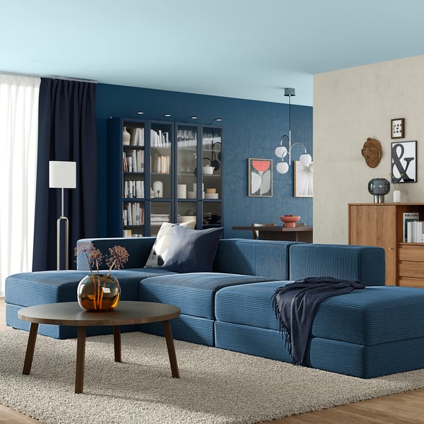 JÄTTEBO Sofá de 3,5 plazas con chaiselongue, Samsala azul oscuro