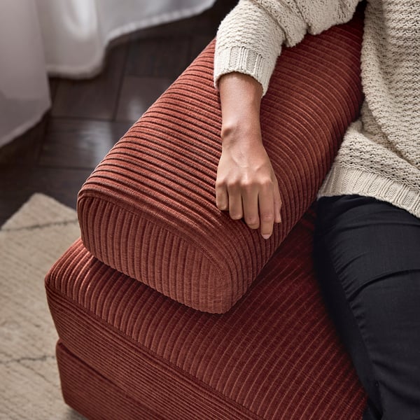 JÄTTEBO Sofá de 4 plazas con chaiselongue, derecha con reposacabezas/Samsala marrón rojizo