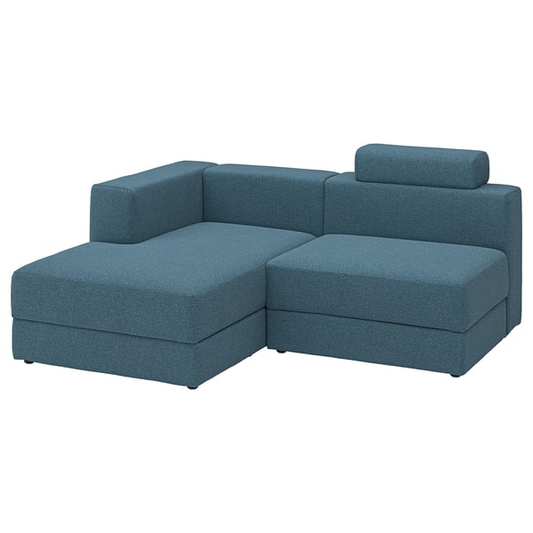 JÄTTEBO Sofá con chaiselongue de 2,5 plazas, izquierda con reposacabezas/Axvall azul grisáceo oscuro