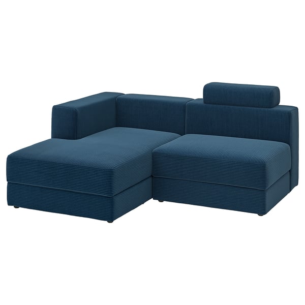 JÄTTEBO Sofá con chaiselongue de 2,5 plazas, izquierda con reposacabezas/Samsala azul oscuro