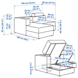 Ilustración con medidas del producto: JÄTTEBO.