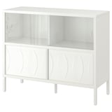 Armario blanco KALKNÄS, elegante y moderno, cuatro puertas, dos con cristal. Patrones en relieve, tableros de partículas de nido de abeja.