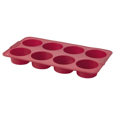 Bandeja para muffins de silicona roja, 8 compartimentos, ideal para hornear muffins, tortillas, parfaits o postres. Flexible, fácil de limpiar, vibrante.
