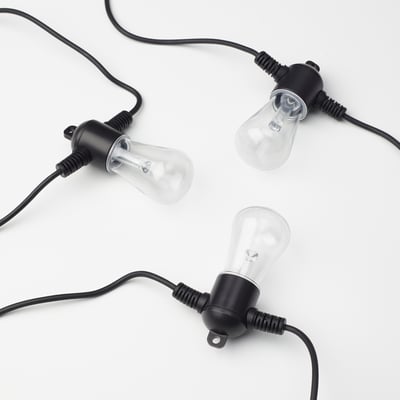 KASTTÅG, guirnalda de luces negras con bombillas colgantes, hechas de plástico, dispuestas en bucle.