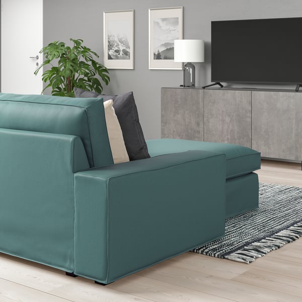 KIVIK Sofá 3 plazas con chaiselongue, Kelinge gris turquesa - IKEA