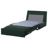 Sofá-cama KIVIK verde; Compacto, se convierte en cama, diseño moderno con colchón gris.