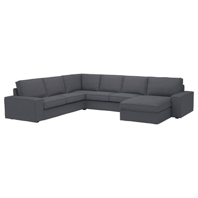 Sofá modular KIVIK gris oscuro, cojines amplios, asientos profundos, reposabrazos bajos.
