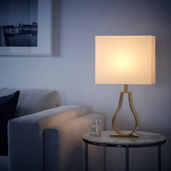 KLABB Lámpara de mesa, hueso, color bronce, 44 cm - IKEA