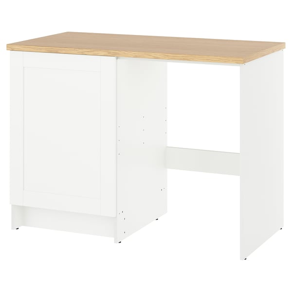 Mueble de cocina blanco KNOXHULT con encimera de roble. Diseño rectangular y moderno con superficies laminadas y de melamina duraderas.