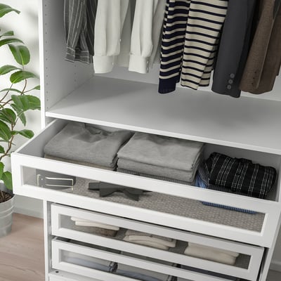 Cajón KOMPLEMENT; Blanco; rectangular; frente de vidrio; bordes de resina; Ideal para el almacenamiento.