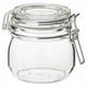 Tarro de vidrio transparente KORKEN con cierre hermético, asa de acero inoxidable, forma redonda, ideal para almacenar y servir.