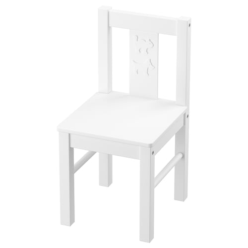 Una silla infantil de madera blanca KRITTER con un diseño sencillo y clásico, perfecta para las actividades de los niños pequeños.