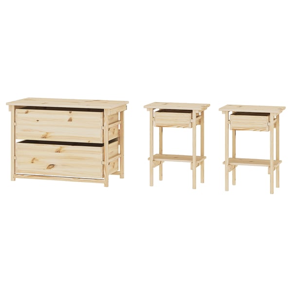 KRONÖREN Muebles de dormitorio, juego de 3, pino