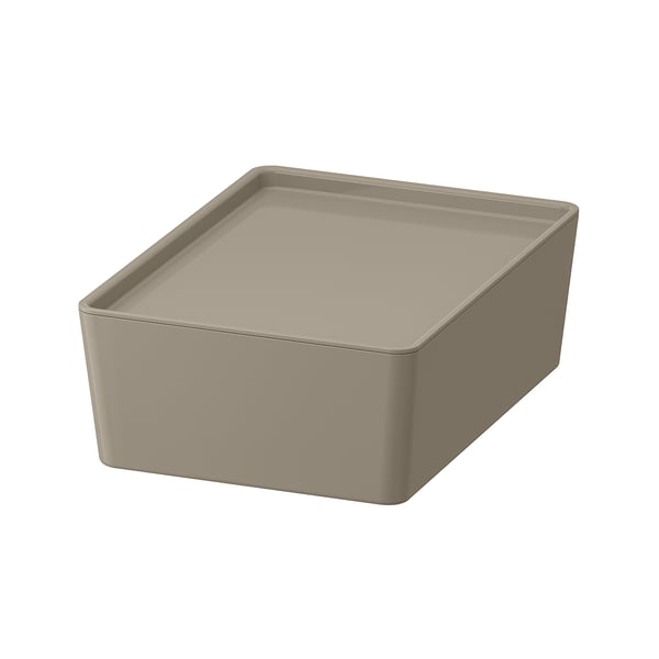 Caja organizadora de plástico beige KUGGIS, forma rectangular.