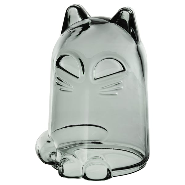 KUSTFYR: lámpara de cristal gris con forma de gato, bonita y decorativa, diseño tipo silbido, apta para regalar.