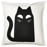 Cojín para gatos KUSTFYR negro, cuadrado, algodón blanco, diseño de gato sencillo.