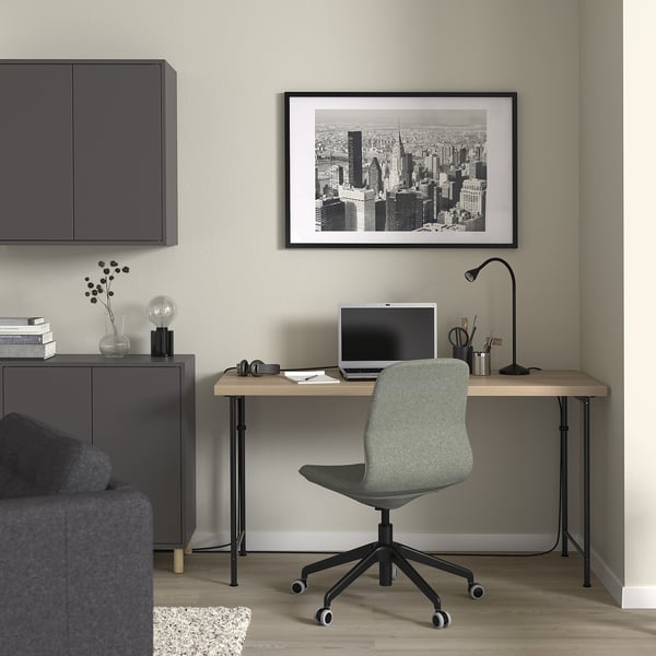 LAGKAPTEN / SPÄND Escritorio, efecto roble tinte blanco/negro, 140x60 cm