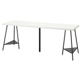 LAGKAPTEN: tablero rectangular blanco, patas de metal negro con soportes triangulares. Diseño moderno, minimalista, funcional y respetuoso con el medio ambiente.