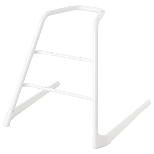 Soporte de silla ajustable blanco con acero y plástico, diseño robusto para superficies irregulares.