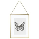 Marco de metal dorado LERBODA con cadena para colgar, con una ilustración de mariposa en blanco y negro. Cuidadosamente diseñado para colgar o parar.