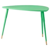 Mesa auxiliar verde brillante, estilo retro, LÖVBACKEN, tablero semicircular, tres patas en ángulo con puntas doradas, chapa de fresno duradera.