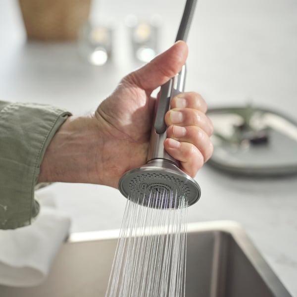 MAJSJÖN Grifo cocina fijo con rociador, col acinox