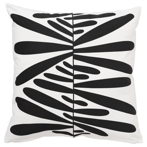 Cojín MAJSMOTT: atrevido diseño de hojas abstractas negras sobre almohada cuadrada de algodón blanco.