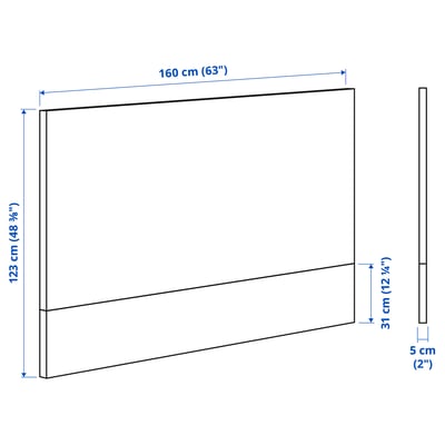 Un cabecero blanco MALM, elegante y rectangular, fabricado en partículas y tableros de fibra con un acabado liso y estampado.