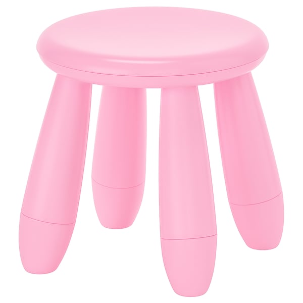Un taburete MAMMUT de color rosa brillante fabricado en plástico de polipropileno. Es redondo, ligero y apto tanto para uso en interiores como en exteriores con protección UV.