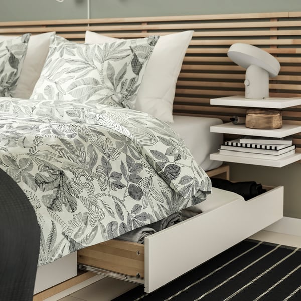 MANDAL Estructura de cama con cabecero, abedul/blanco, 160x200 cm