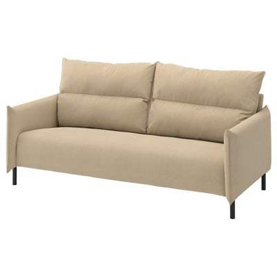 El sofá MANNARP en beige con patas metálicas. Su diseño es elegante y moderno, tapizado en una mezcla de algodón y poliéster.