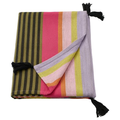 Manta de rayas MÄVINN, multicolor, algodón tejido a mano, rectangular con borlas.