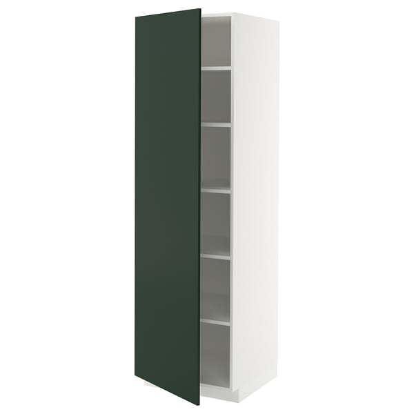 Mueble moderno blanco con puerta verde, estantes ajustables.