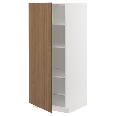 Mueble de cocina METOD blanco abierto con puerta de nogal, estantes ajustables.