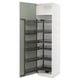 Mueble de cocina METOD blanco con puerta verde y múltiples estantes extraíbles.