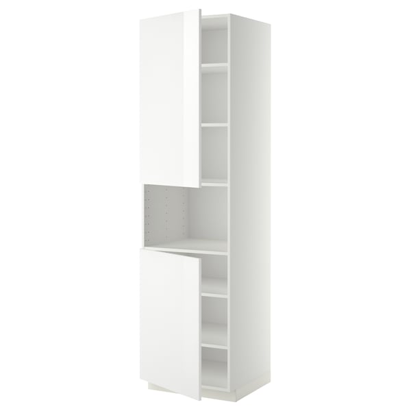 Mueble de cocina METOD blanco con puertas brillantes y estantes ajustables. Alto, rectangular, de diseño moderno.