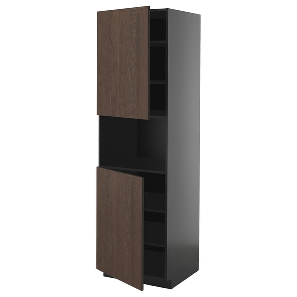 Mueble de cocina METOD, madera de sinarp marrón oscuro, diseño alto y delgado con dos estantes, estantería ajustable.
