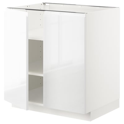 Mueble de cocina blanco de alto brillo, diseño moderno, rectangular.