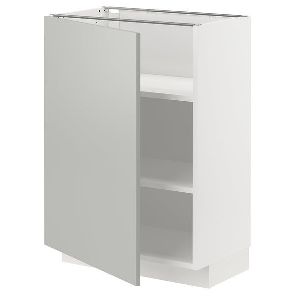Mueble de cocina METOD blanco, diseño moderno, gris claro, rectangular, mueble de almacenaje con estantes, acabado elegante.
